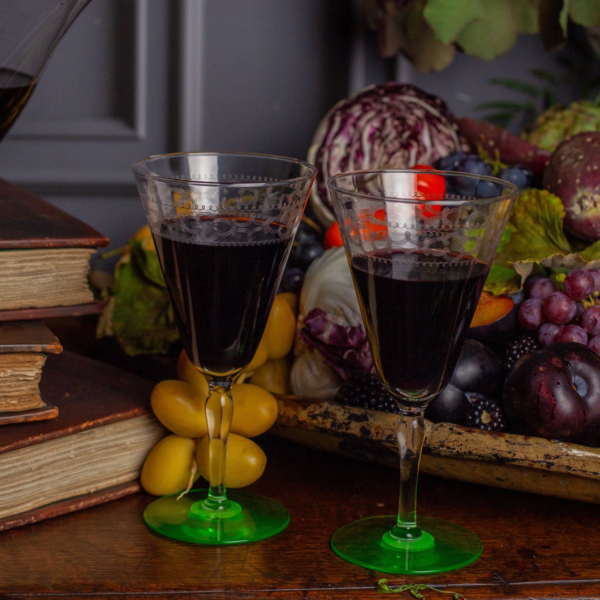 Vintage Delphinium Wine Glasses, Set 6