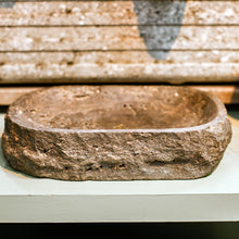 Load image into Gallery viewer, Gray Travertine Rough Organic Shaped Edged Bowl
