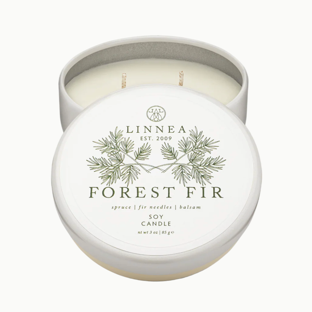 LINNEA Petit Candle Tin, Cedar Cardamom or Forest Fir Tin, 3 oz.