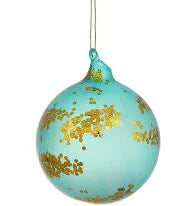 Load image into Gallery viewer, Aqua Sequin Glass Ball Ornaments, set of 3
