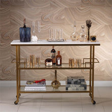 Load image into Gallery viewer, Gold Bar Cart with Makrana Albeta Marble Top
