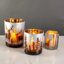 Load image into Gallery viewer, Rose Gold Votive Holders, Winter Scene, set of 3
