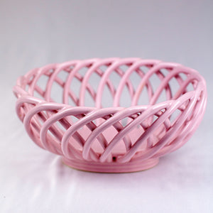 Vintage Pink Italian Weaved Ceramic Basket