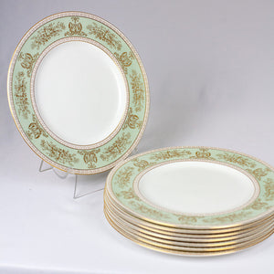 Wedgwood Green & Gold Columbia Dinner Plates, Set Of 8