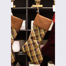 Load image into Gallery viewer, Taffeta Plaid Stocking with Brown Cuff
