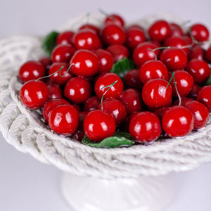 Vintage Porcelain Cherries in White Pedestal Bowl
