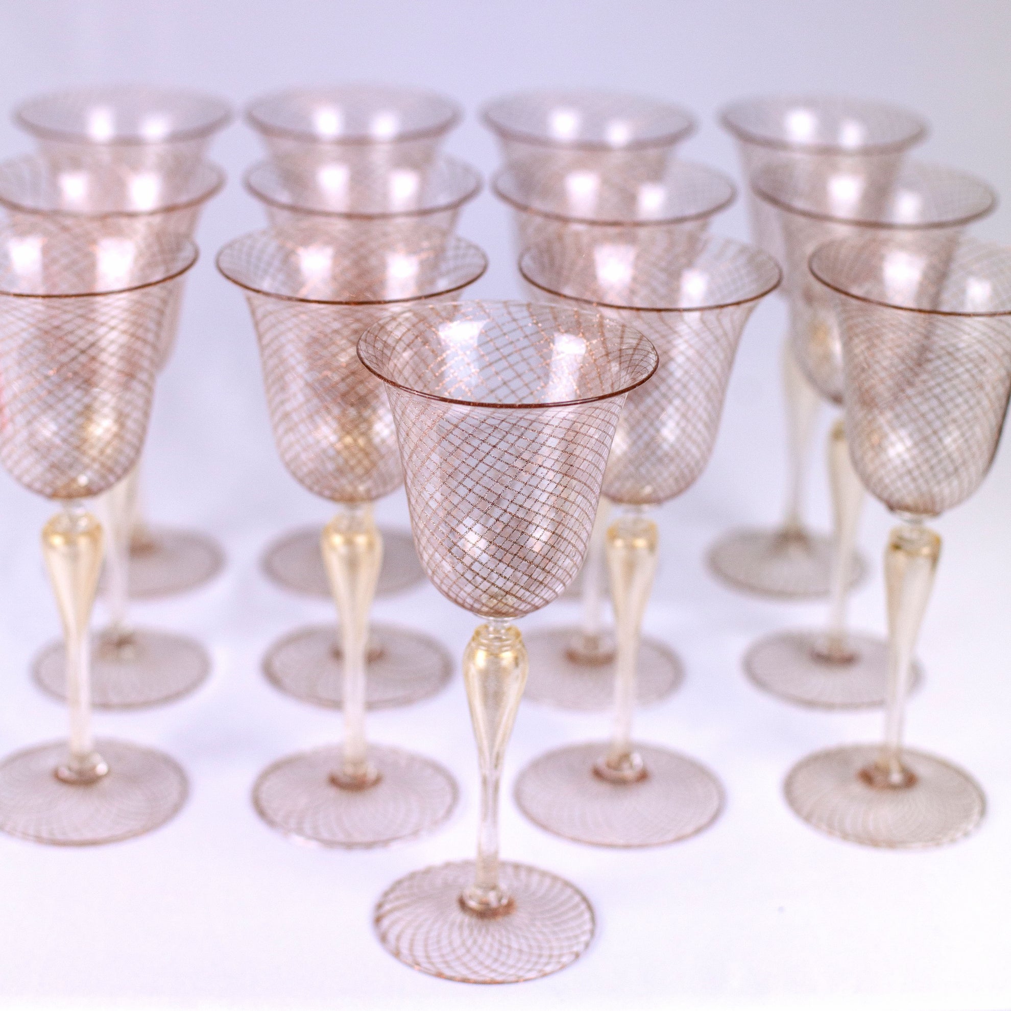 Vintage Murano Wine Glasses with Gold Threading