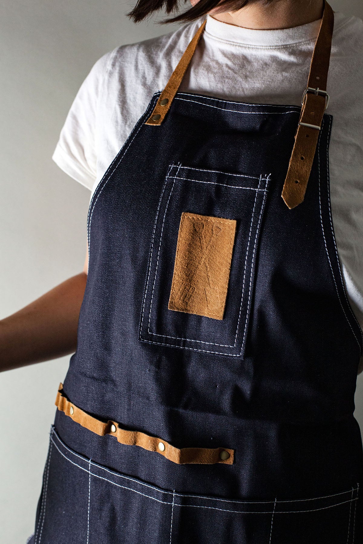 Denim Apron for Kitchen /Coffe Shop Studio Leather Belt Cross Straps Custom  Logo | eBay
