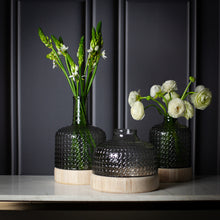 Load image into Gallery viewer, Textured Grey Glass Vase with Wood Base, 16.5&quot;
