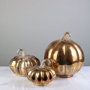 Champagne & Copper Marbled Glass Pumpkins