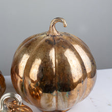 Load image into Gallery viewer, Champagne &amp; Copper Marbled Glass Pumpkins
