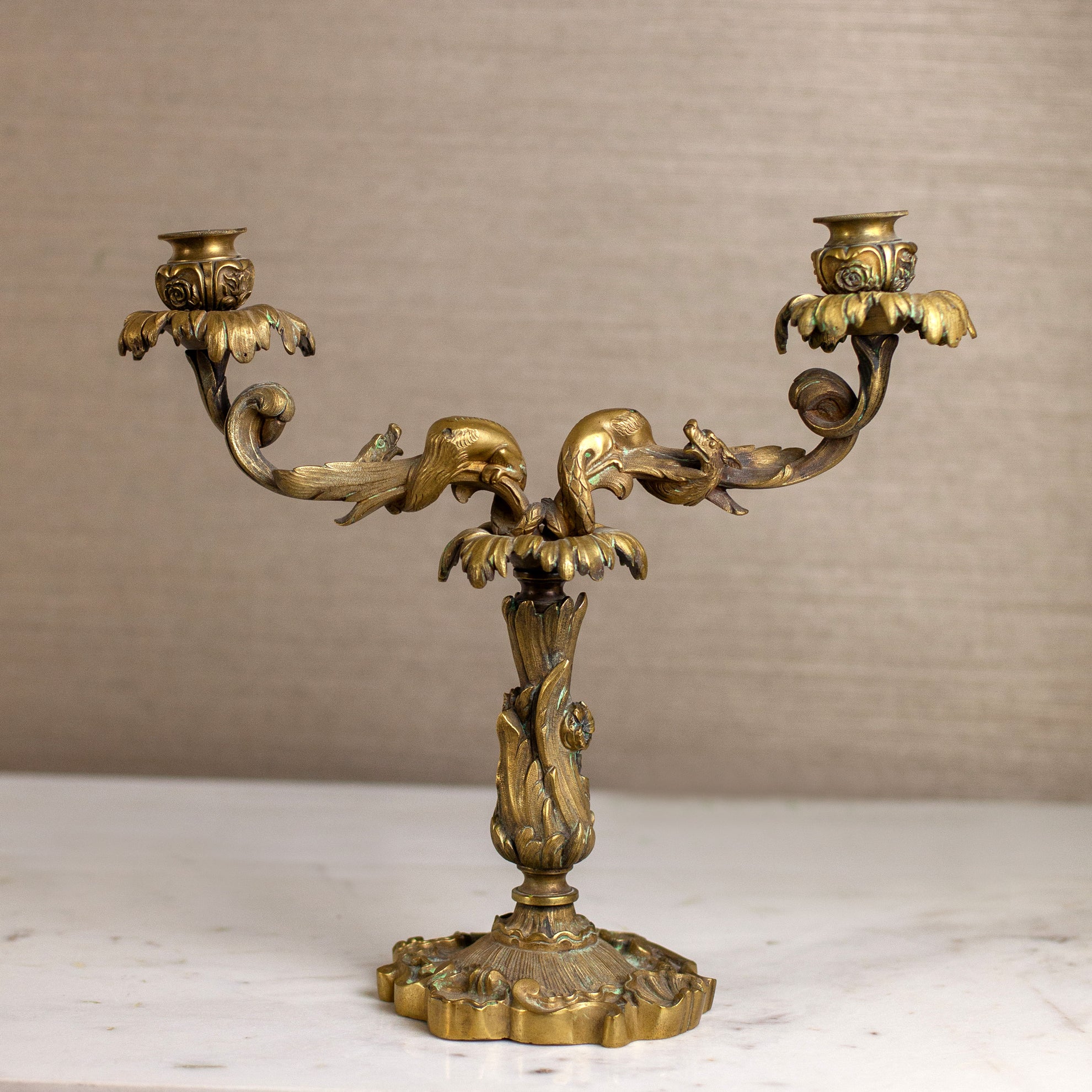 1800s French brass candelabra with griffins