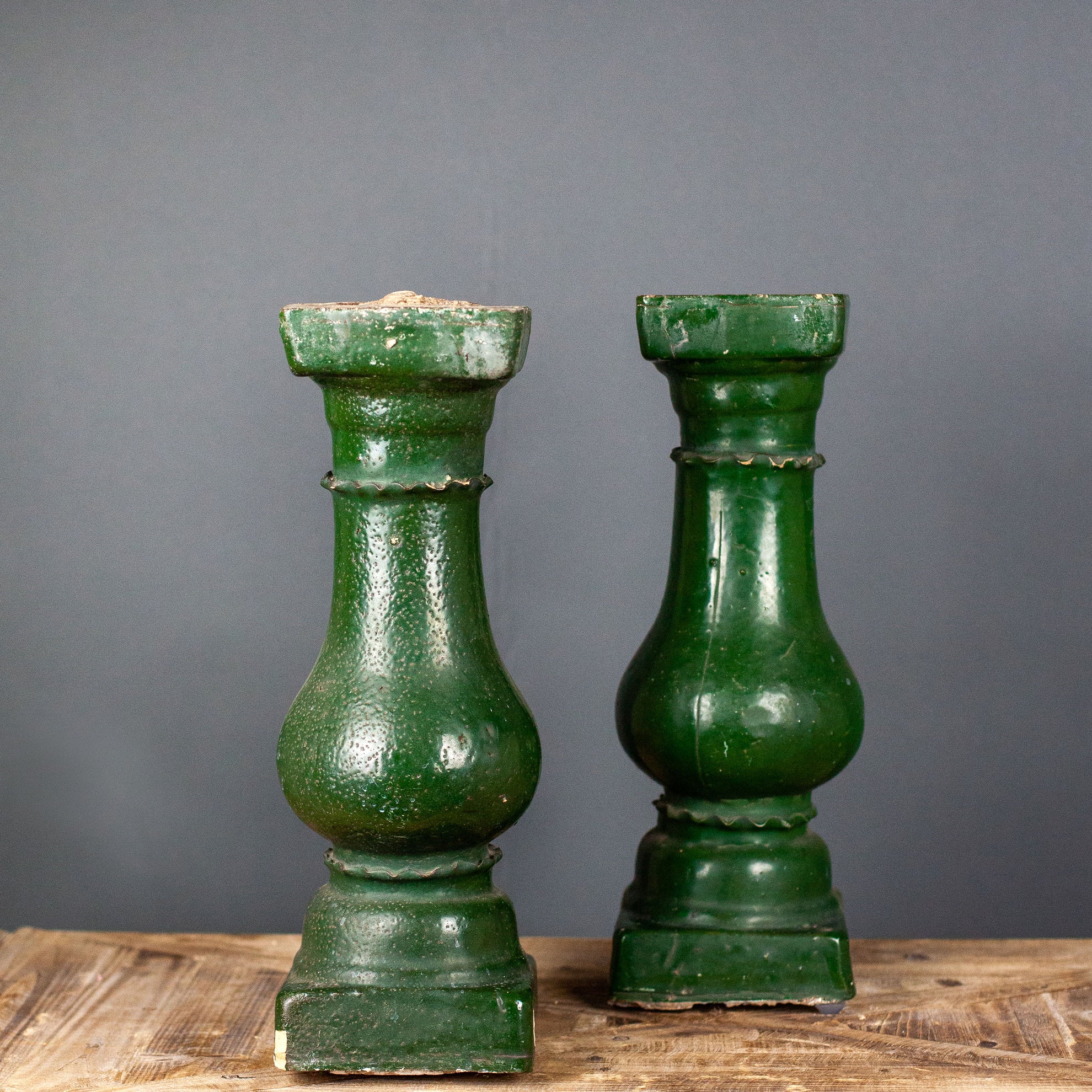 Pair of Vintage Green Enamel Balusters