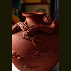 Vintage Carved Chinese YiXing Clay Dragon Vessel