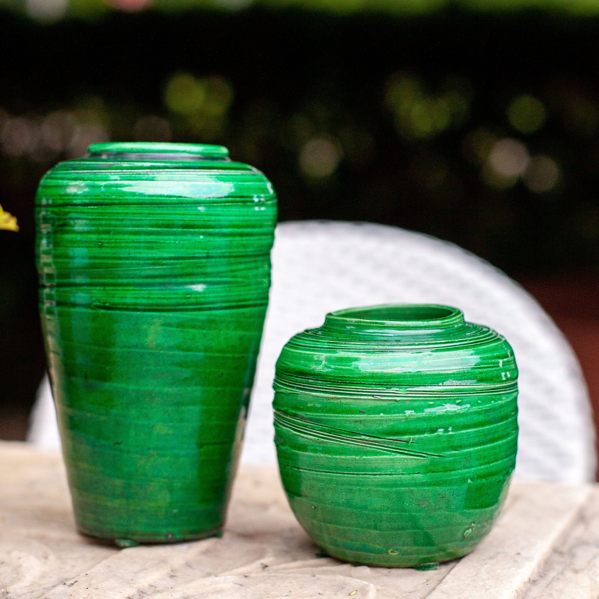 Awaji Swirled Patten Vases, set of 2