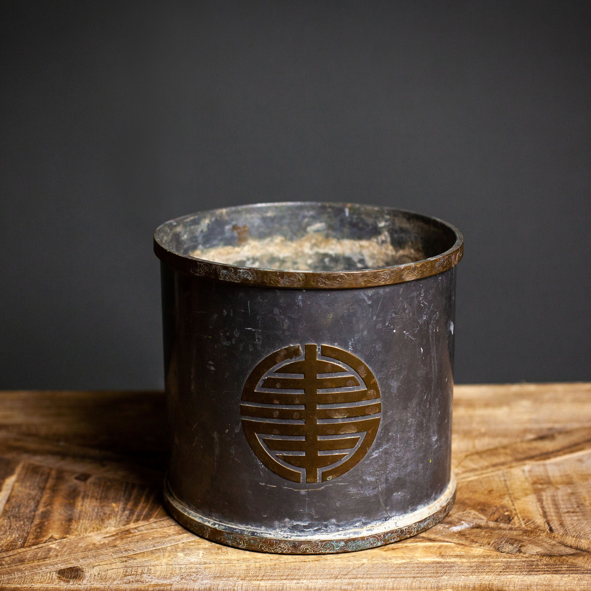 Lead and Copper Planter with Asian Motif