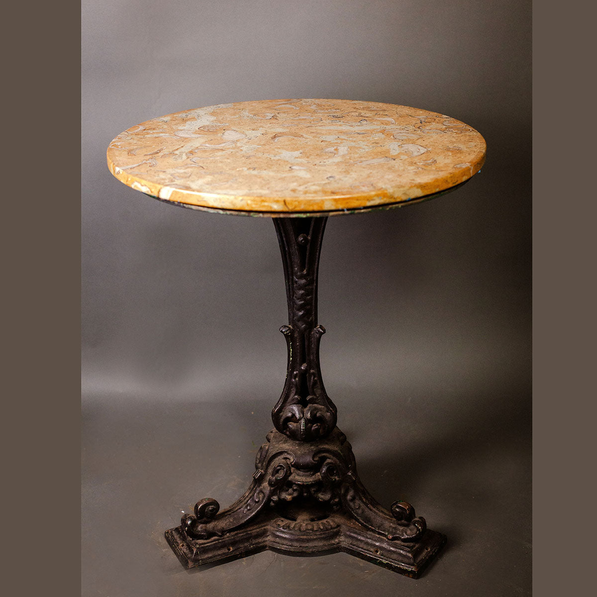 Vintage Cast Iron and Marble Bistro Table