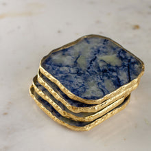 Load image into Gallery viewer, Agate marble coaster with gold rim, set of 4
