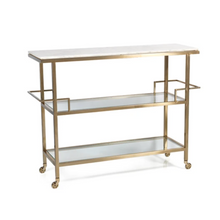 Load image into Gallery viewer, Gold Bar Cart with Makrana Albeta Marble Top
